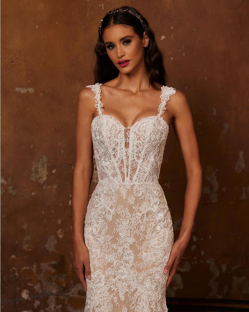 122240 vintage lace wedding dress with spaghetti straps and mermaid silhouette4